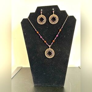 1928 statement necklace and dangle earrings set in pink crystal